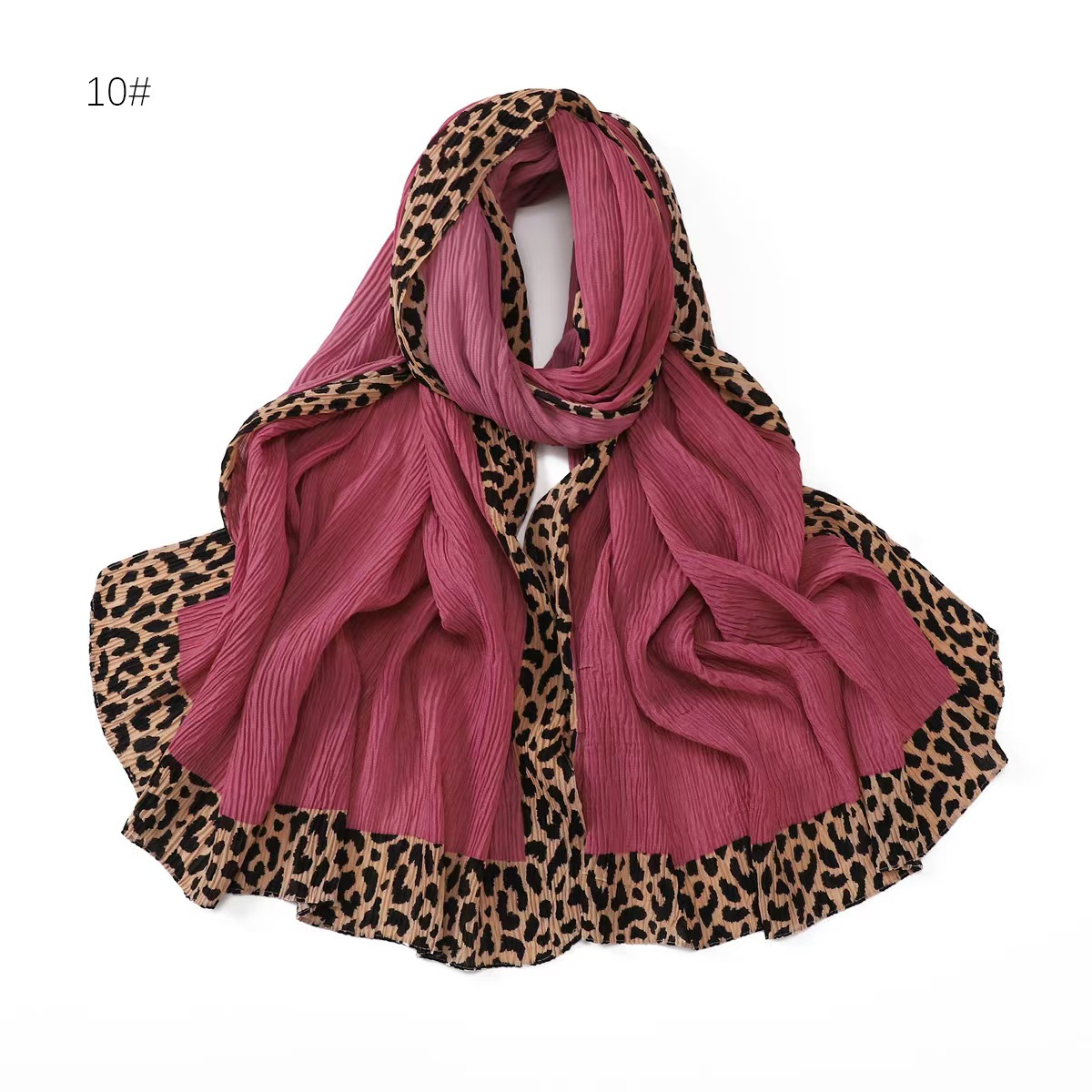 T772 autumn and winter solid color leopard print edge wrinkled cotton and linen long scarf soft breathable pleated headscarf scarf shawl