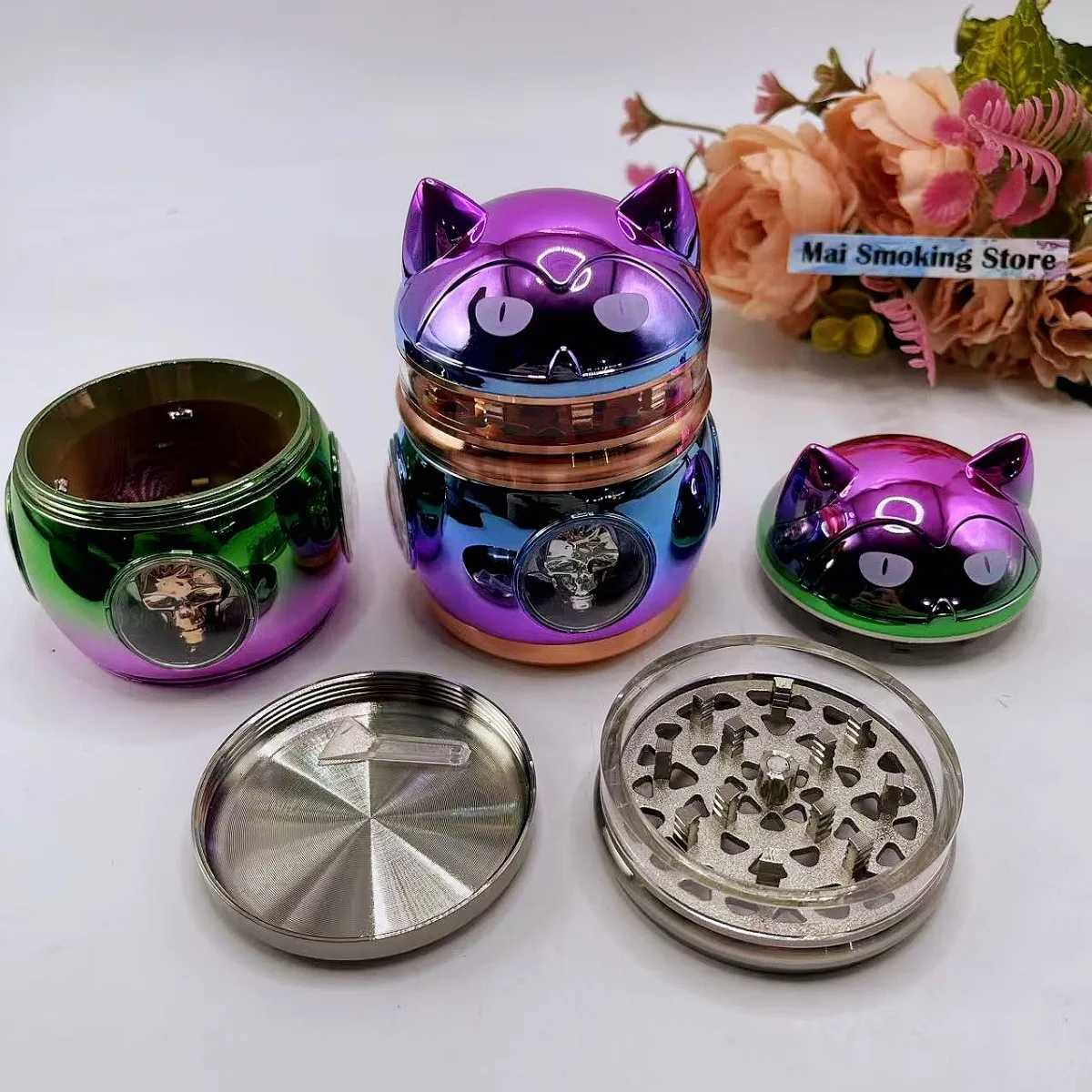 Large Cat Herb Grinder 4-Layer Manual Pepper Spice Mill Salt Mortar Tobacco Grass Raw Grinder Smoking Accessories Cigarette Tool Y250521