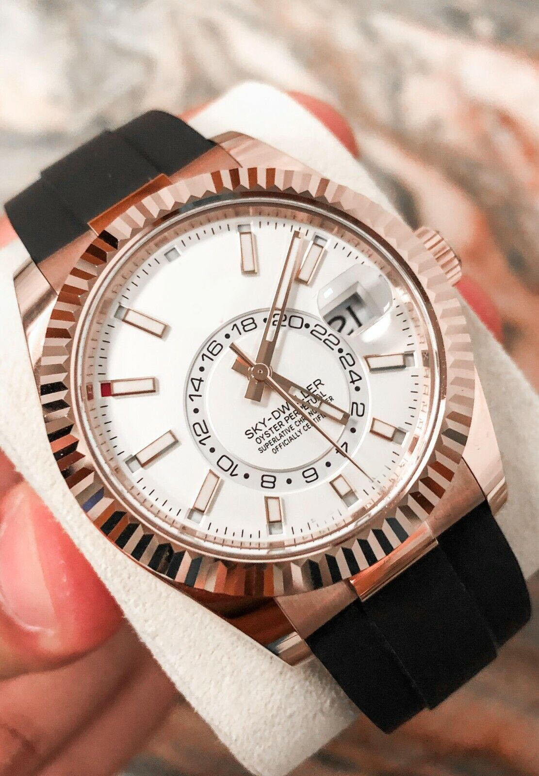 Brand new sapphire Automatic watch Sky-Dweller Rose Gold - White Dial 326235 Flex 42mm Stainless Steel Mens Watch Wristwatches