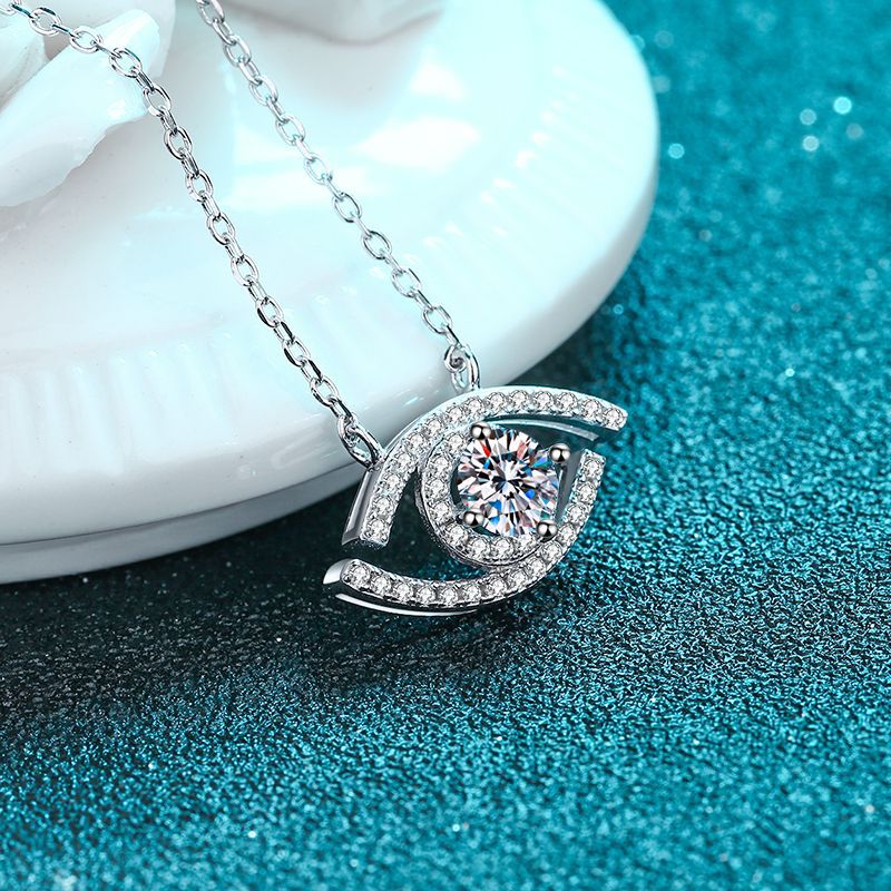 925 Sterling Silver Evil Eye Moissanite Pendant Necklace, Women's Fashion INS Accessories, Korean Design Style, Fine Jewelry