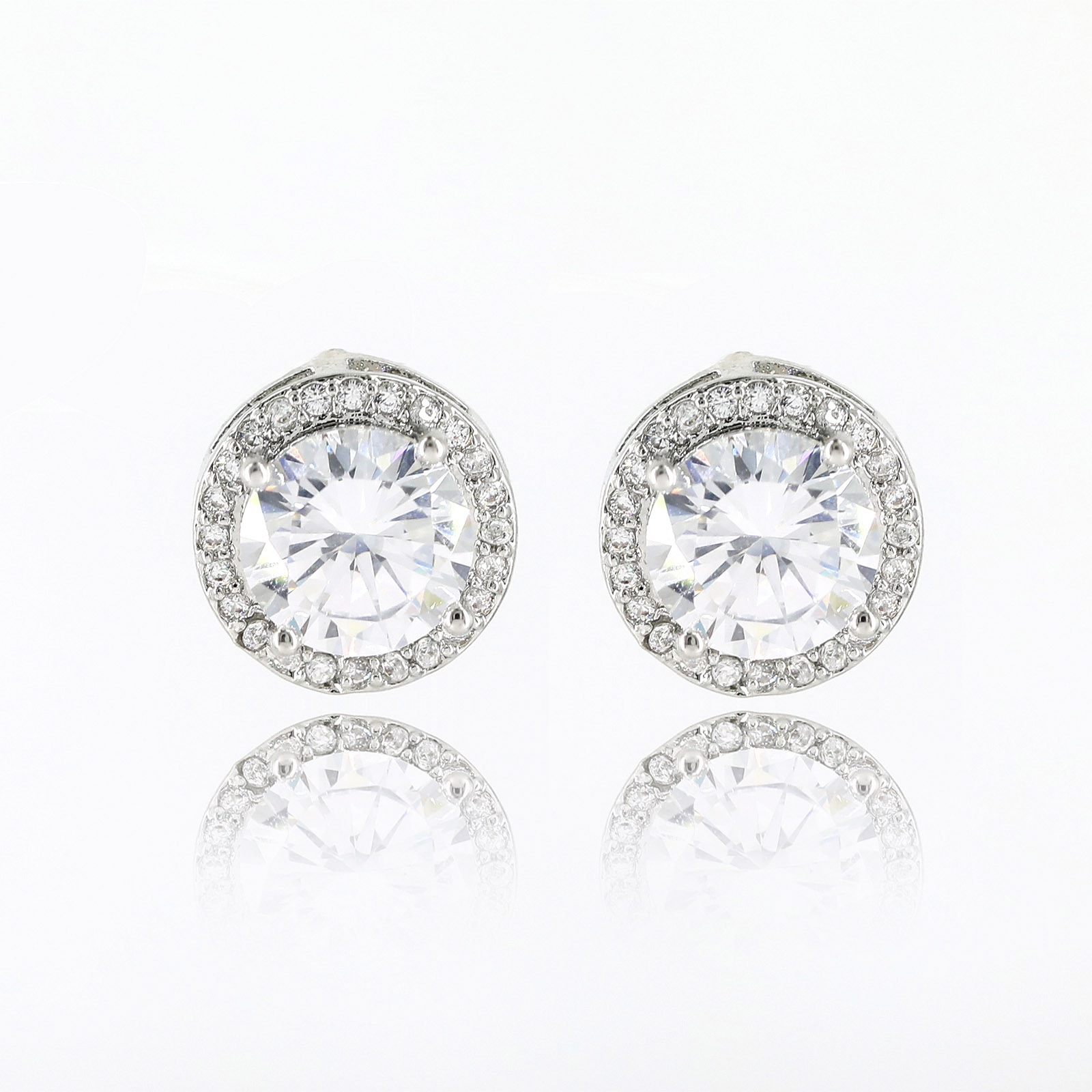 CZ Halo Stud Earring Simulated Diamond Cubic Zirconia Hypoallergenic 925 Silver Post for Women Men (9.5MM Round, White Gold)