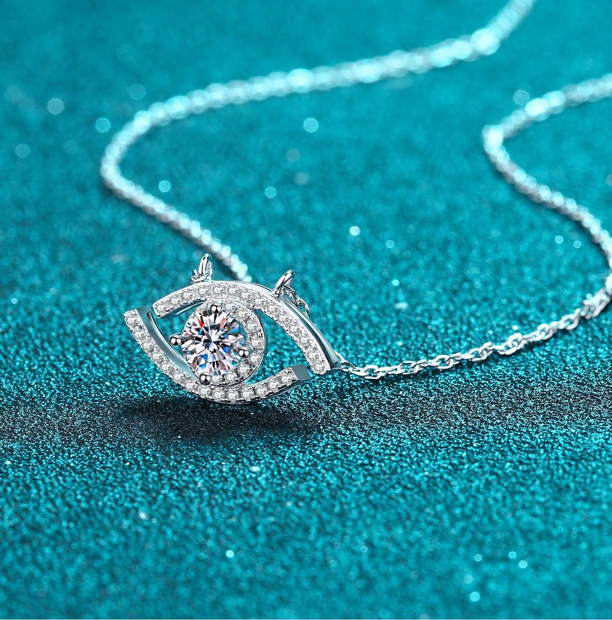 925 Sterling Silver Evil Eye Moissanite Pendant Necklace, Women's Fashion INS Accessories, Korean Design Style, Fine Jewelry