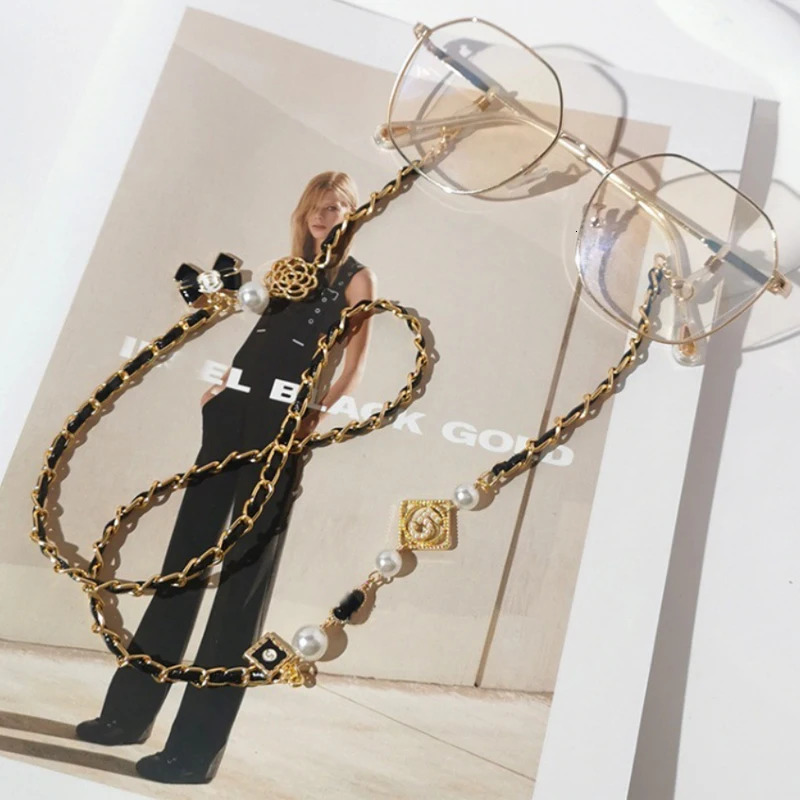 Vintage Glasses Chain Irregular Panels Black Pu Chain Jewelry for Women 250522