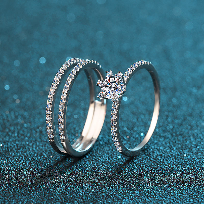 2025 New 925 Sterling Silver PT950 Gold Plated Moissanite Triple Band Ring for Women, Stackable and Versatile Design, Ideal for Weddings and Anniversa