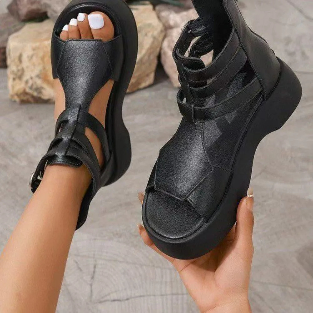 Retro Women Sandals Fashion Leather Women Boots Breathable Platform Shoes er Mid Heels Women Wedges Shoes Sandalias Mujer 250521