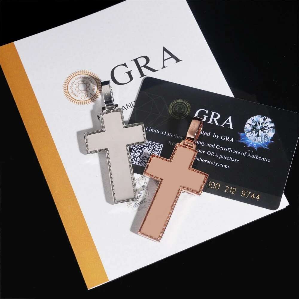 Hiphop Iced Out D Color Baguette Cut Moissanite Cross Pendant 925 Sterling Silver Religious Cuban Pendant Pass Diamond Tester