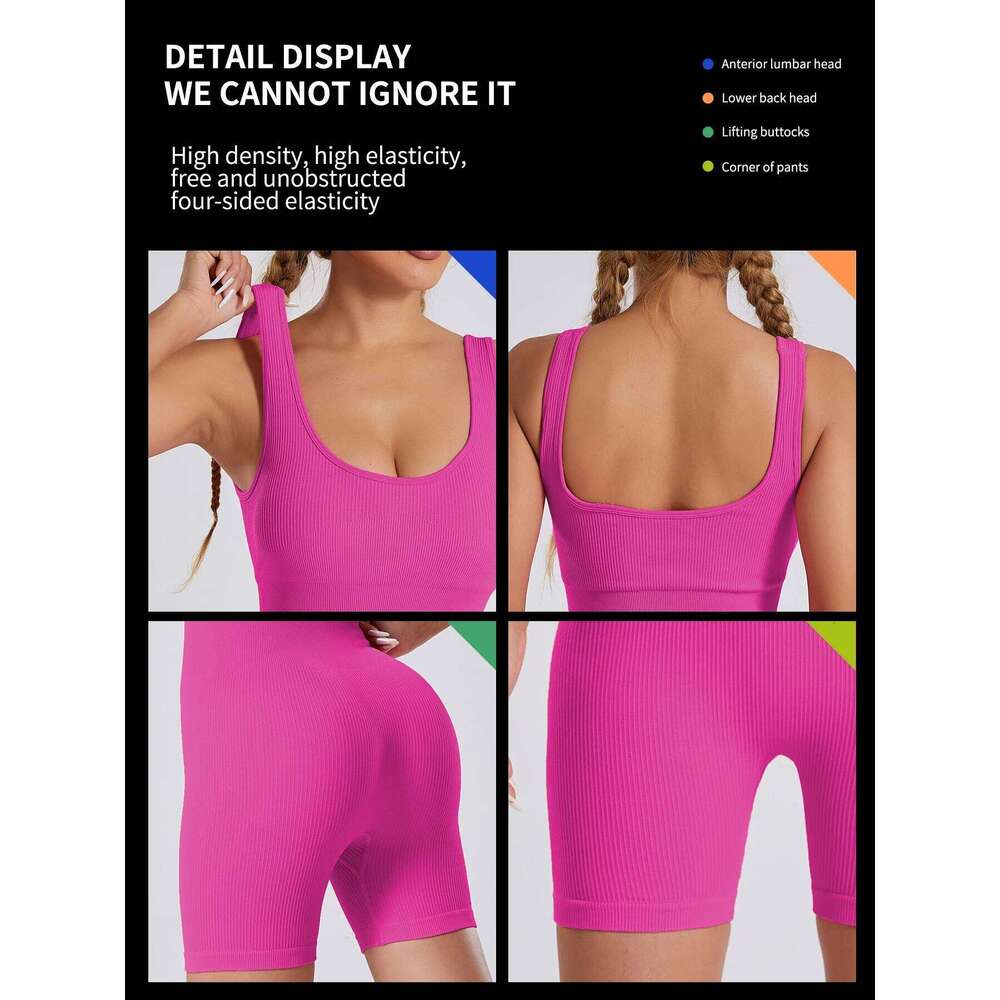 Women's sexy threaded yoga suit sleeveless high elasticity quick drying breathable jumpsuit shorts push up sportswear