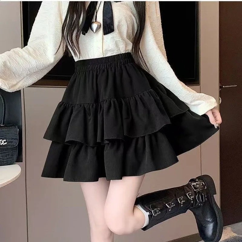 Korean Chic Y2K Sweet Girls White Princess Mini Skirt Balletstyle Tiered Elastic High Waist Cake Shorts Allmatch 250513Z