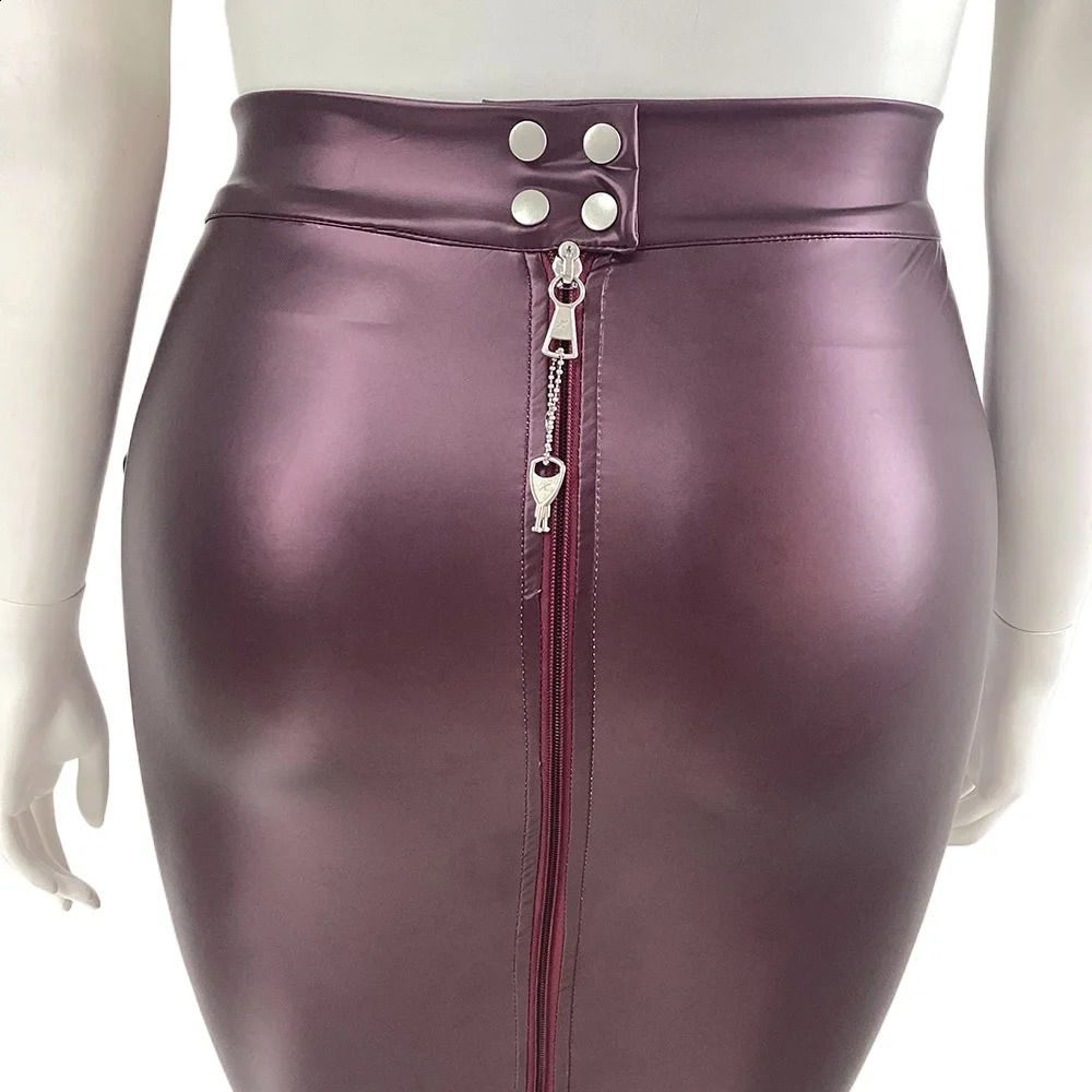 Leather Lockable Skirts Plus Size Patent Leather Mens Sissy Crossdresser Two Way Lockable Zipper Mini Hobble Skirts Erotic Dress 250521