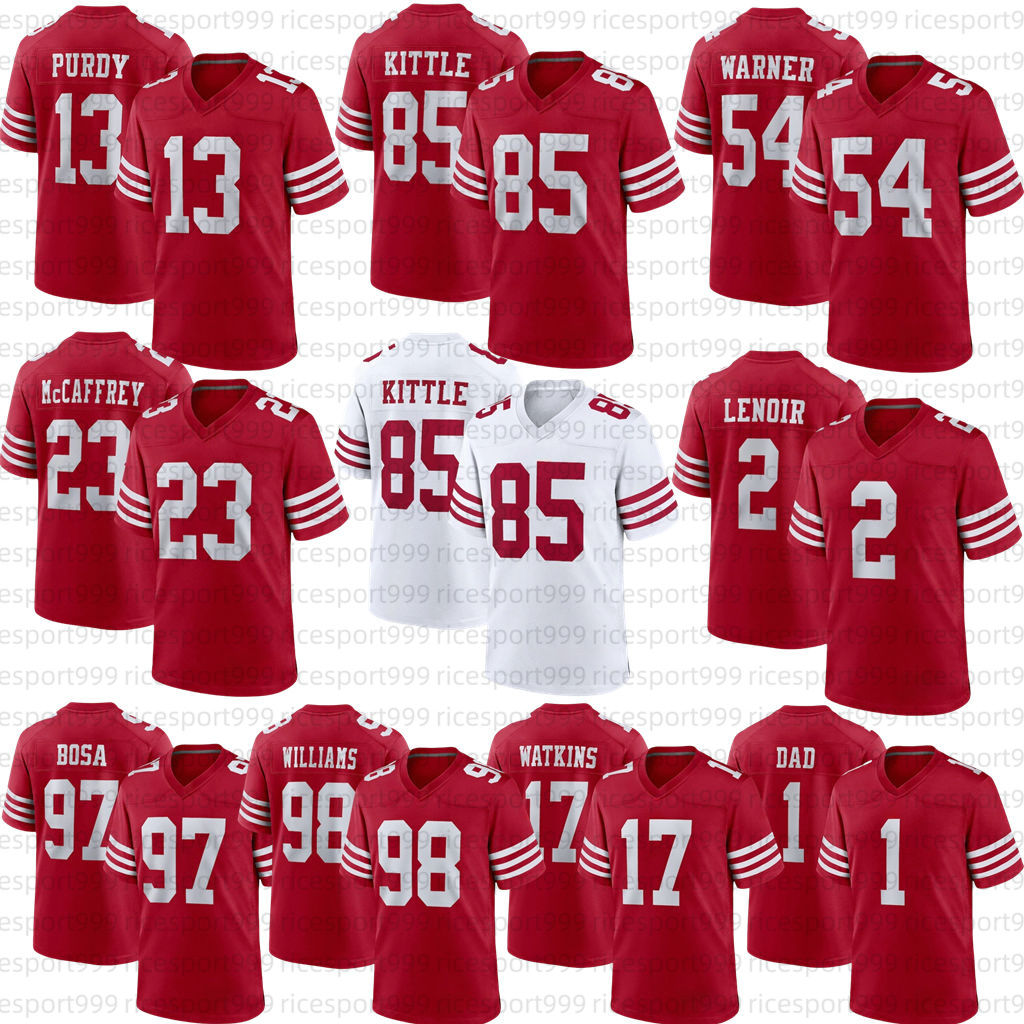 Christian McCaffrey Brock Purdy Football Jersey Nick Bosa George Kittle Fred Warner Jerry Rice Jauan Jennings Ricky Pearsall Kyle Juszczyk Mykel Williams Lenoir