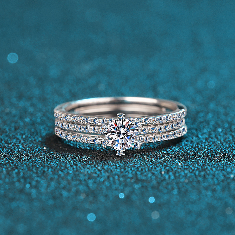 2025 New 925 Sterling Silver PT950 Gold Plated Moissanite Triple Band Ring for Women, Stackable and Versatile Design, Ideal for Weddings and Anniversa