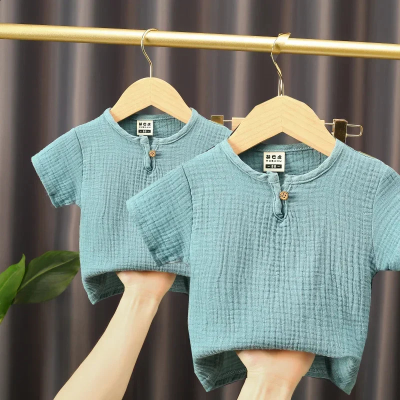 Baby Girls Boys T Shirts Linen Cotton Tops Children Tshirt Summer Clothes Kids 250517z