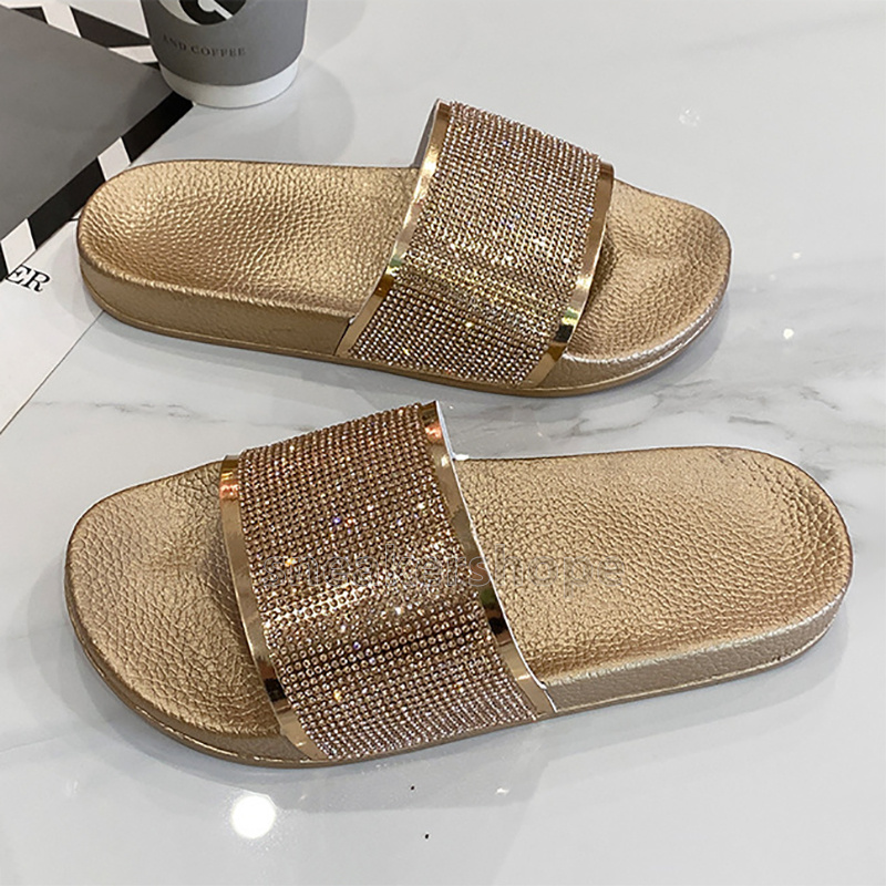 2025 free shipping designer slides fashion slippers flash diamond womens shoes summer sliders sandals casual beach sandles soft comfortable slide mule
