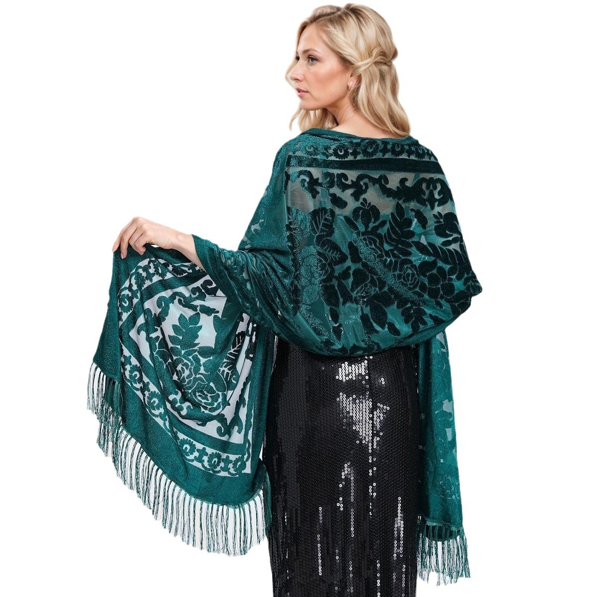 K794 New ethnic style elegant velvet cheongsam shawl versatile long tassel scarf warm air conditioning shawl