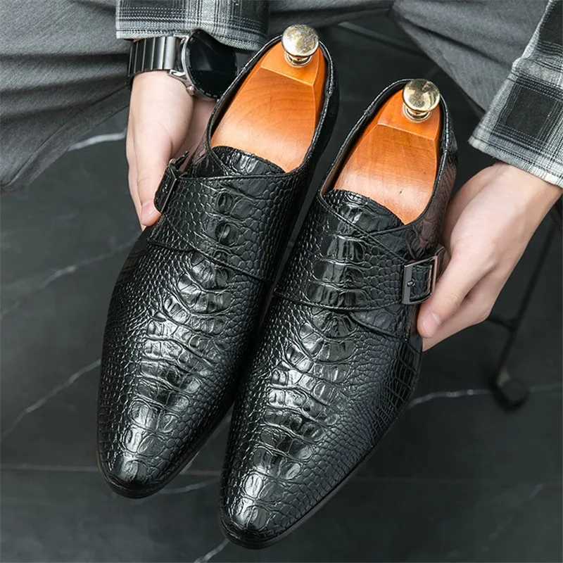 New Pointed Alligator Pattern Chelsea Shoes Men Designer Strap Loafers Formal Wedding Prom Dress Homecoming FootwearXJ250522