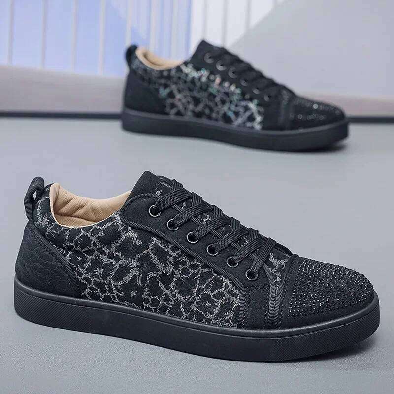 Fashionable Trendy Casual CL Red Bottom Social Club Dia Embellished Fabric Shoes Nightclub Spirit Men's Sh