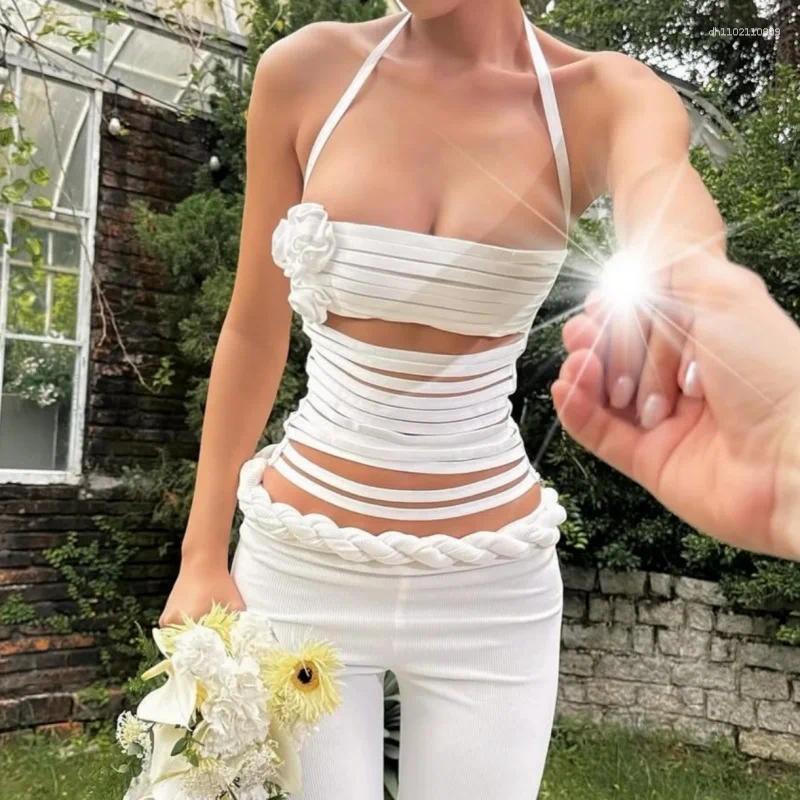 Women's T Shirts Sexy Bandage Halter Tops Summer Fashion Outfits Rave Festival Backless Solid Cropped Top Party Clubwear