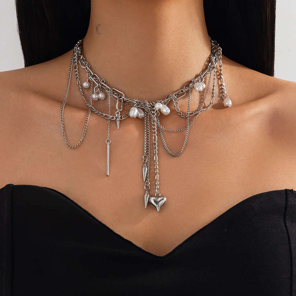 New Temperament Versatile Multi Option Jewelry Apathetic Style Heart Pearl Pendant Necklaces with Personalized Tassel Alloy Chains