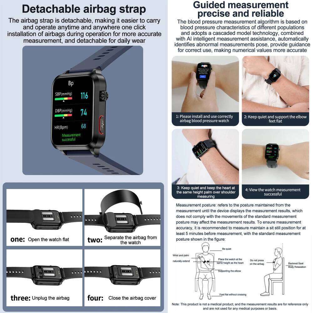 2025 New Air Pump ECG Smart Watch men Airbag health for huawei True Accurately Pressure Uric Acid Blood Lipids watch