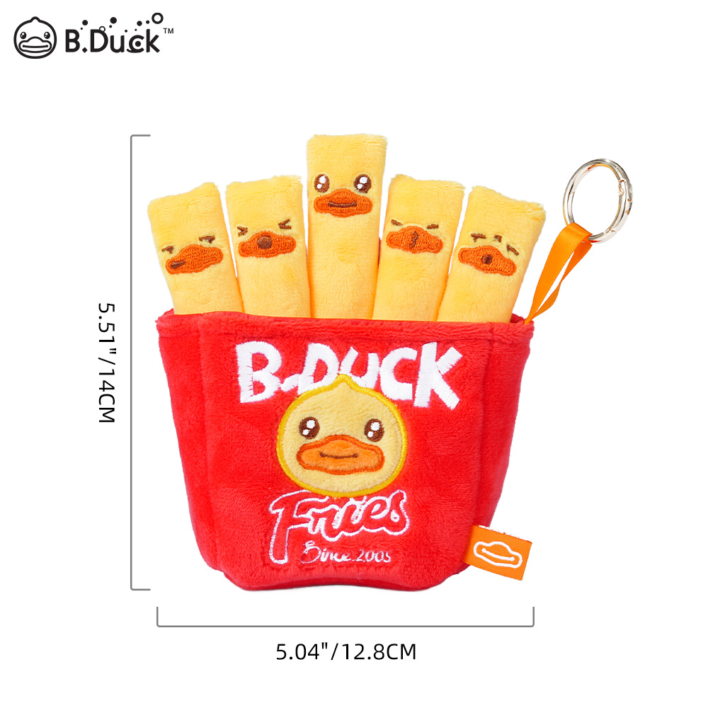B.Duck Food Collection Plush Keychain Set, Fast Food Theme, 6-Piece Blind Box with Burger, Fries, Soda, Egg, Cheese, Shrimp Characters (Single Box)