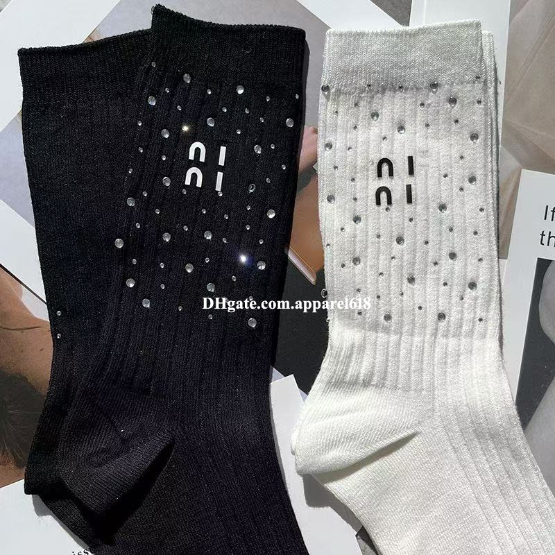 white black socks designers women cotton designer fashion ankle crew sock glitter rhinestone chaussettes luxe