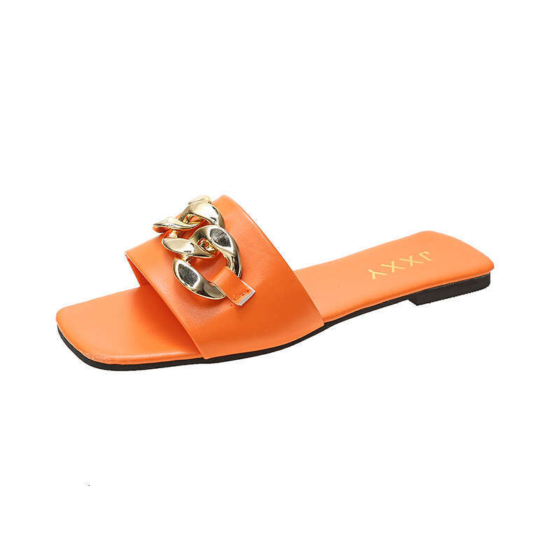 Korean Style Metal Buckle Flat Slippers For Spring 2025 Designer Sandals New Outdoor Beach Shoes, Casual Plus Size Women's Slippers