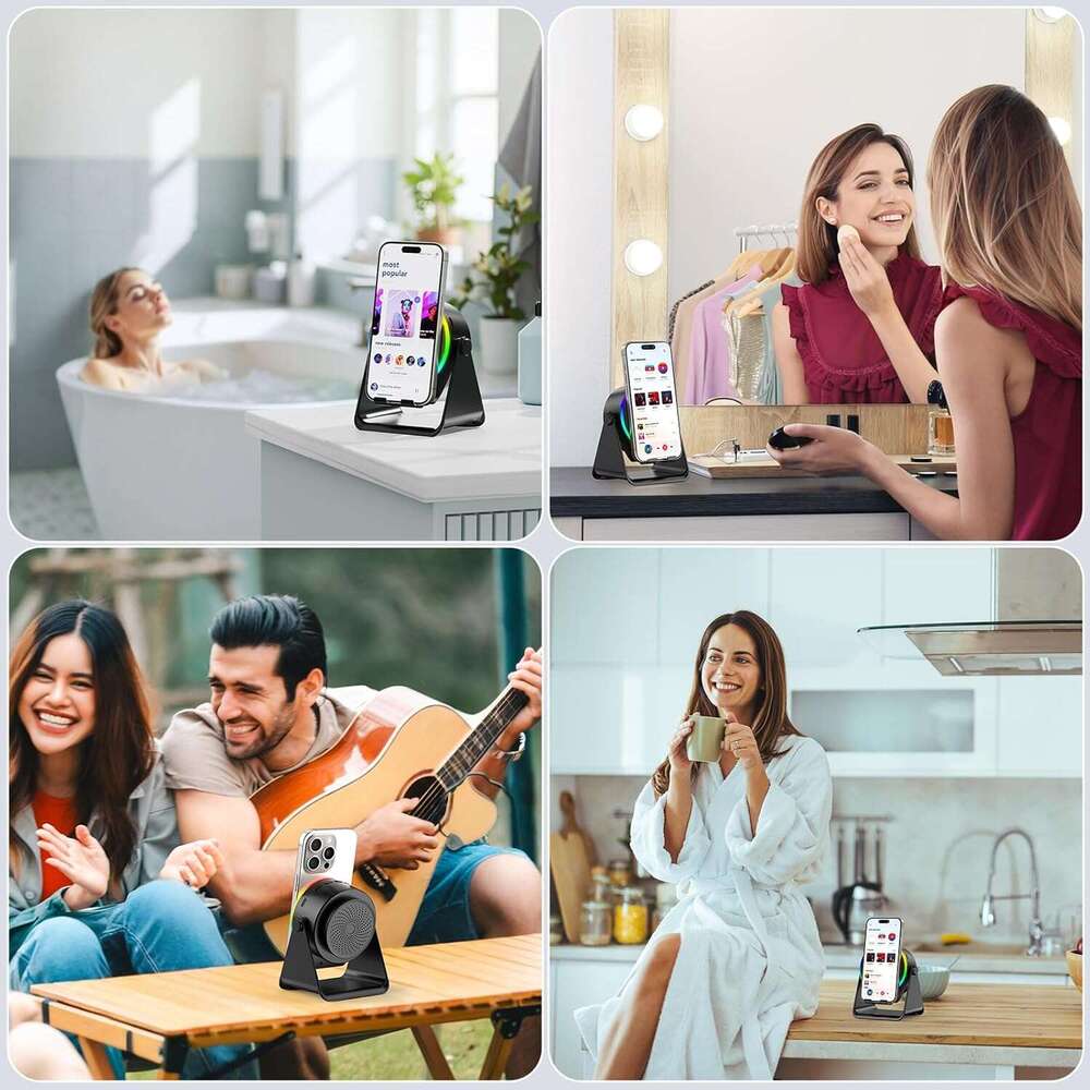 DHgargets Wireless Bluetooth Speaker Phone Stand Colorful Ambient Light 360° Rotation Compatible With Iphone/android/ipad/samsung Galaxy- Unique
