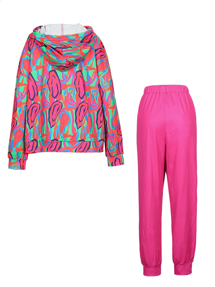 Plus Size 2025 Hooded Loose Top Solid Colour Tie Trousers Polyester Suitable for Outdoor Sports 250516Z