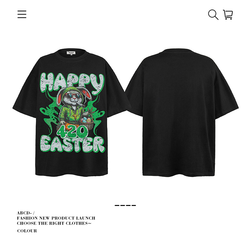 Heavy weight pure cotton Easter American style short sleeve Women's T-Shirt fun rabbit print Loose both men and women summer Women's Tops & 