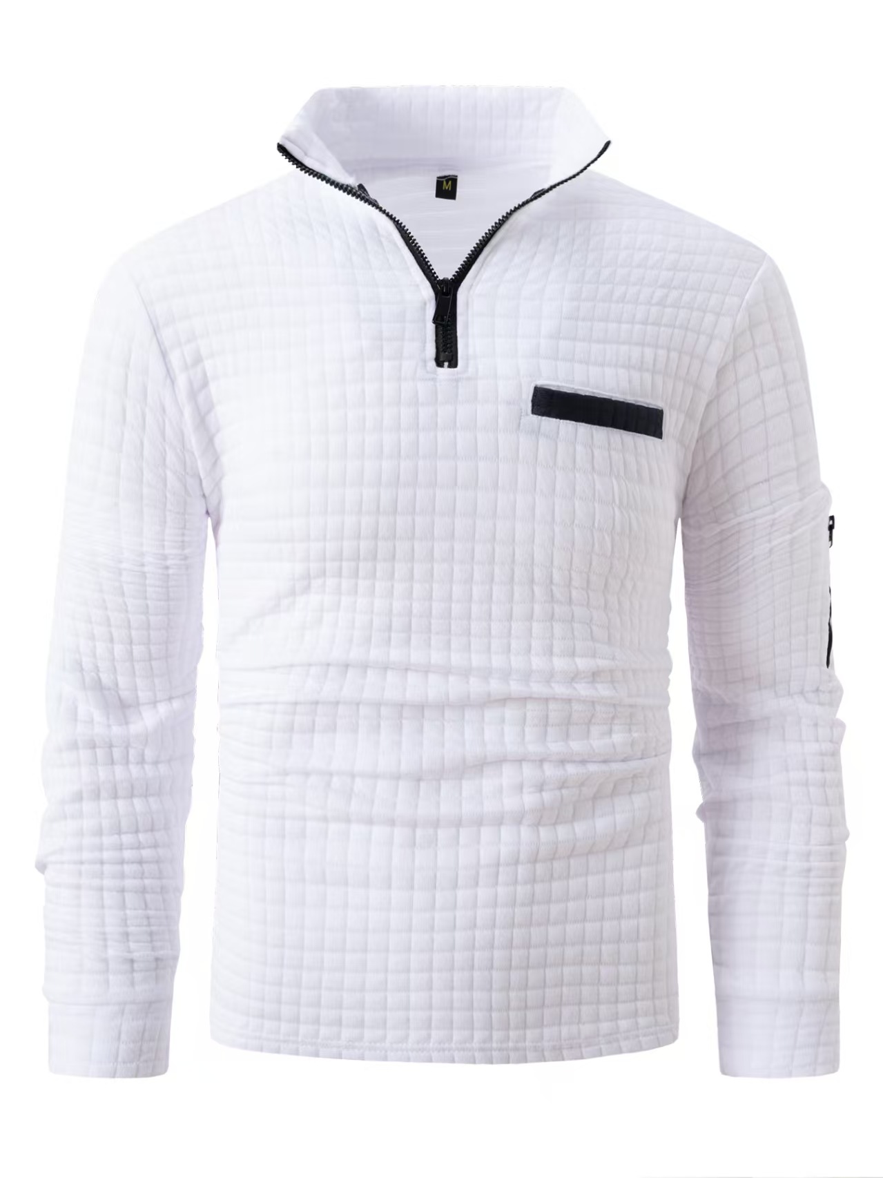 Men's Sporty Checkered Polo Sweatshirts: Unique Arm Zipper Element