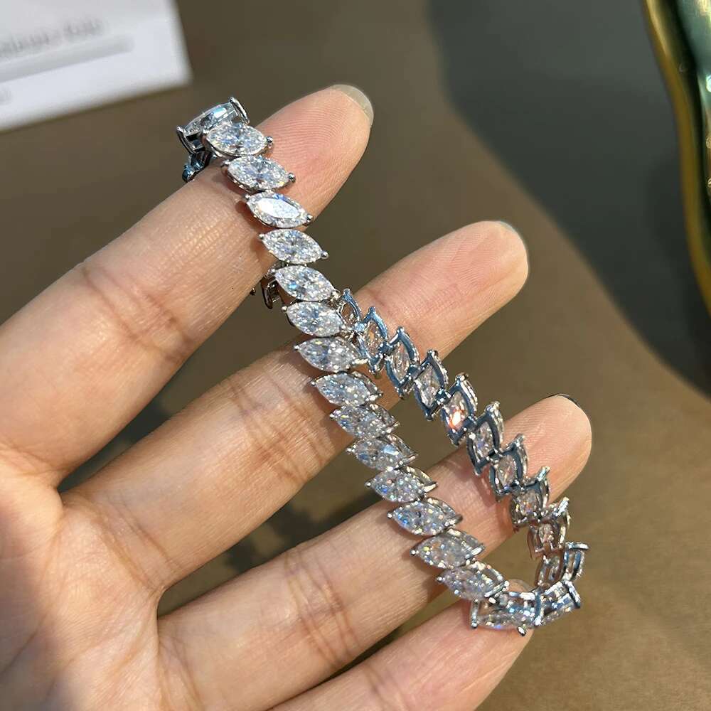 BXINY Luxury Marquise Cut All Moissanite Tennis Bracelet 100% S925 Silver for Women Lab Diamond Hand Chain Gift Jewelry with GRA
