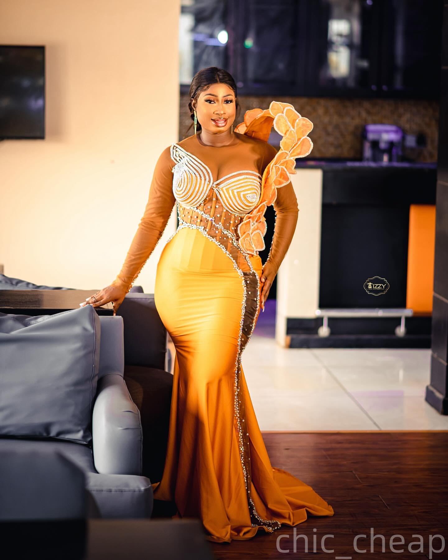 Mermaid Orange Plus Size Prom Dresses 2025 Crystals Florals Satin Illusion Evening Formal Party Second Birthday Engagement Gowns Dress For Special Occ