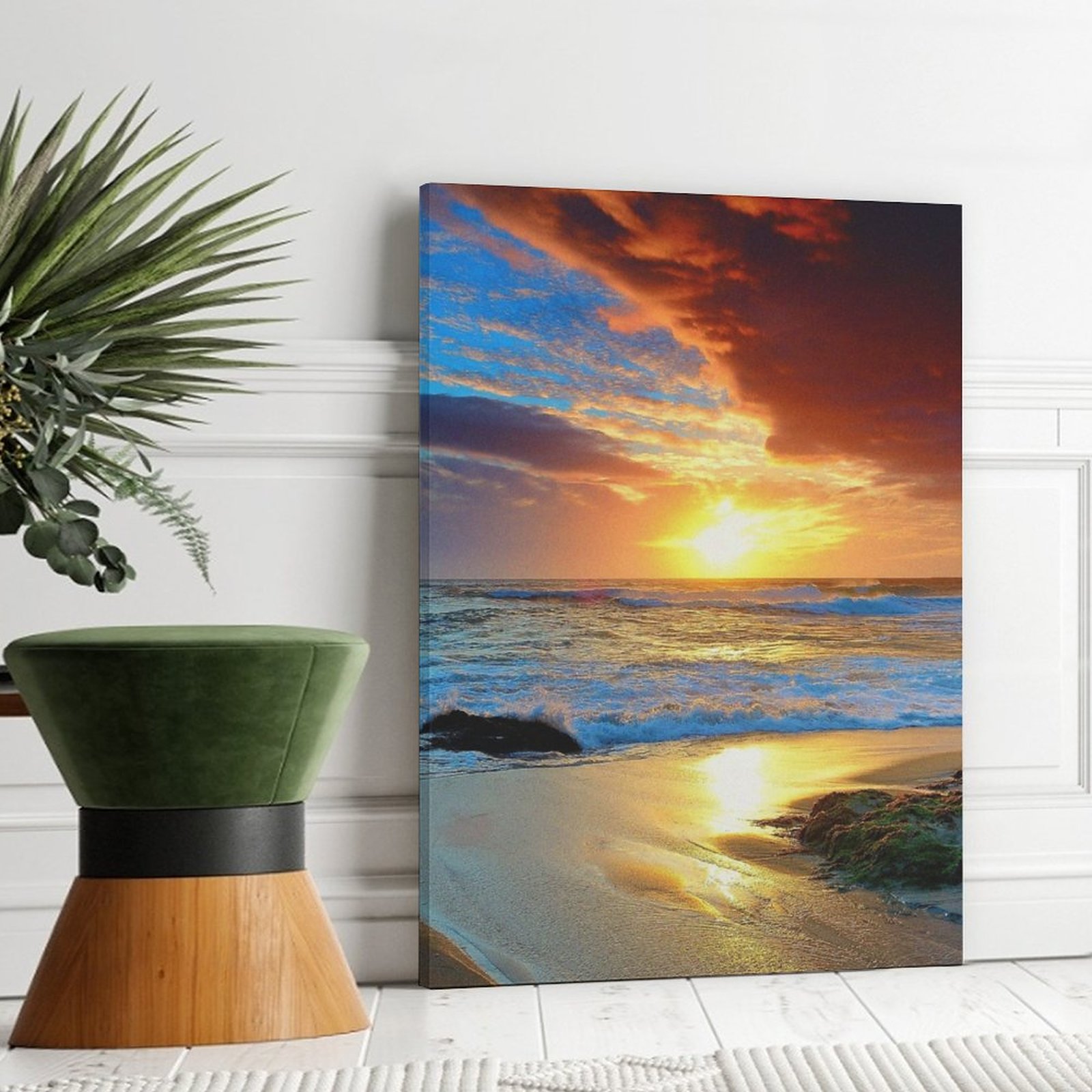 Home Decor Luxury Painting Ocean Sunset Red Sky at Morning Frame-style Canvas Prints Wall Art Decor Print Picture Paintings for Living Room Gift ForBe