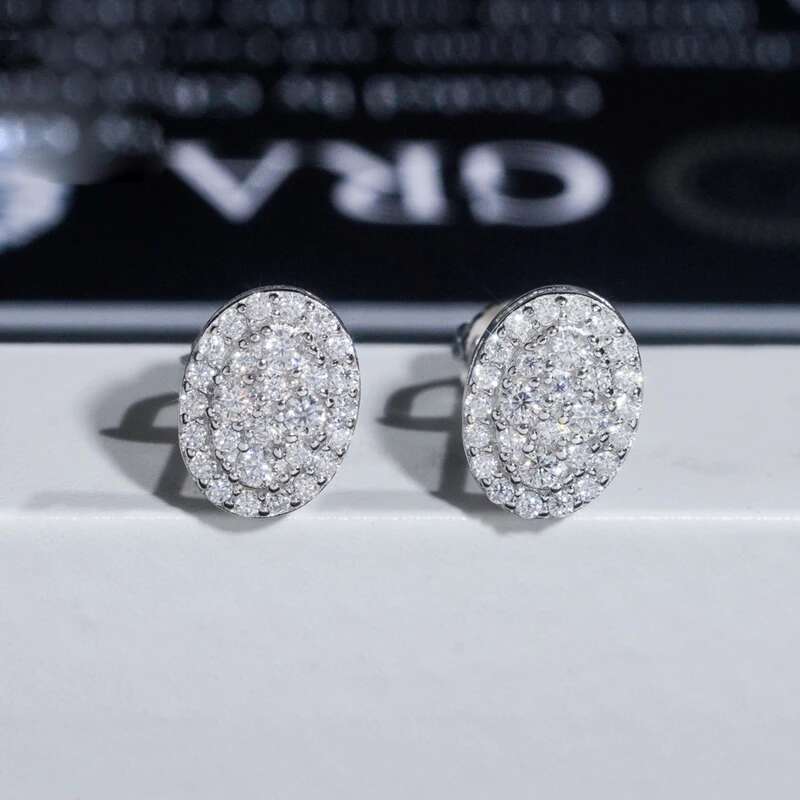 Iced Out Moissanite Oval Cluster Earrings Screwback 925 Sterling Silver Hiphop Bling Diamond Stud Earrings Pass Tester Wholesale