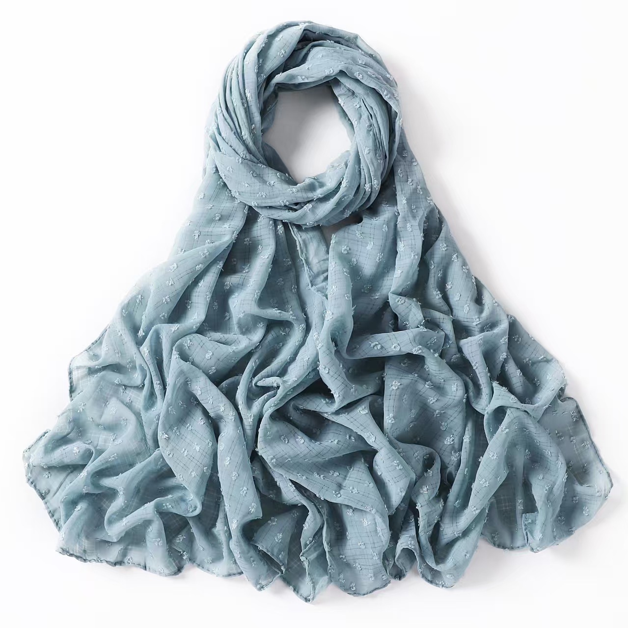 T770 solid color silver jacquard wool ball plaid pearl chiffon long scarf monochrome scarf