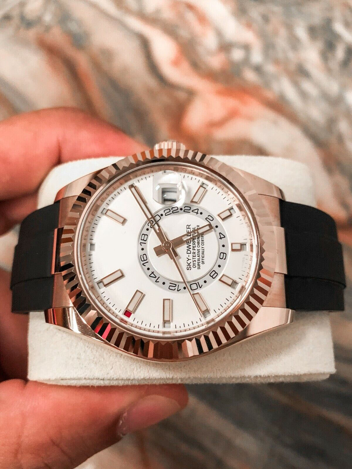Brand new sapphire Automatic watch Sky-Dweller Rose Gold - White Dial 326235 Flex 42mm Stainless Steel Mens Watch Wristwatches