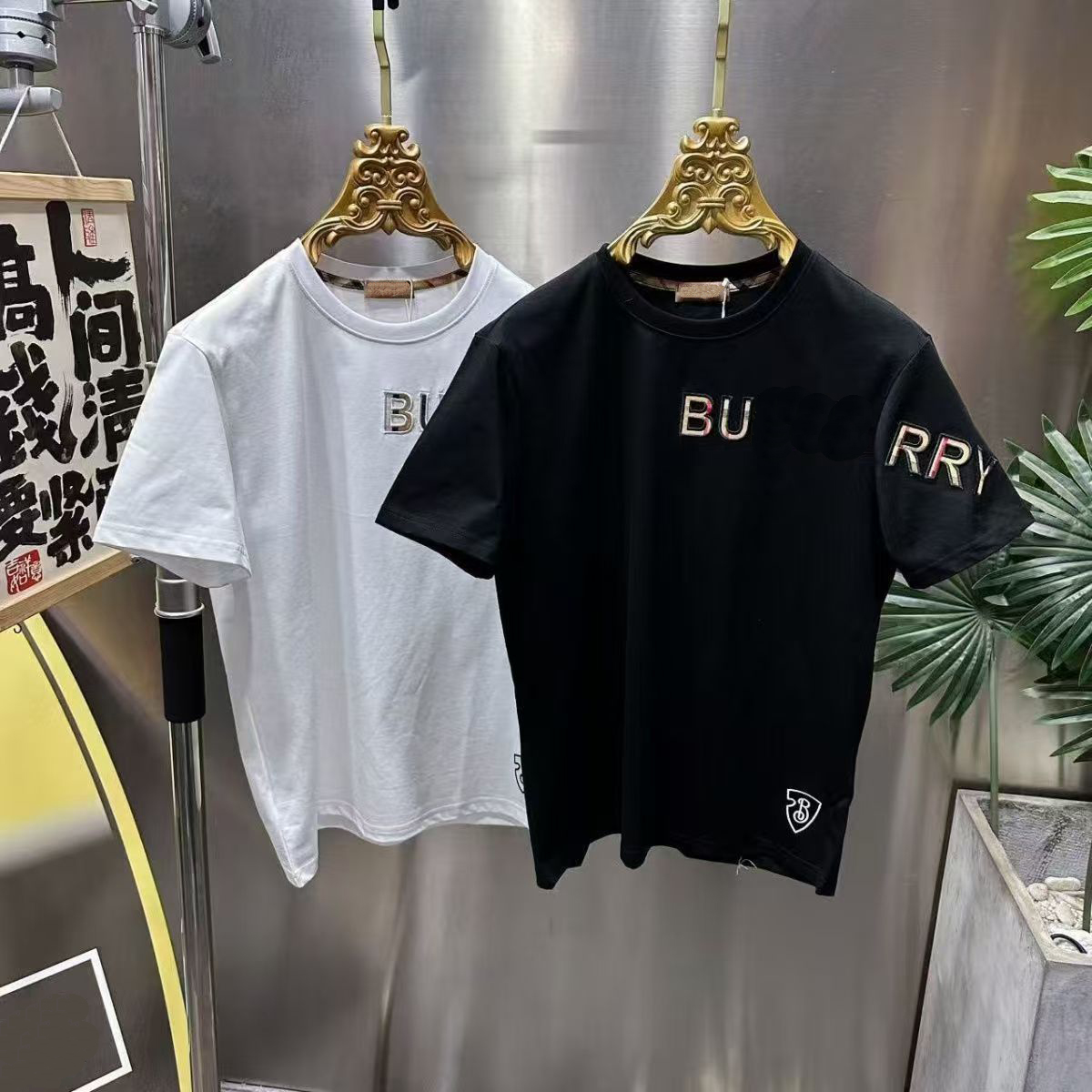 Summer new high-grade cotton men's fashion casual all round neck short-sleeved T-shirt cotton light luxury handsome men black white M--5XL
