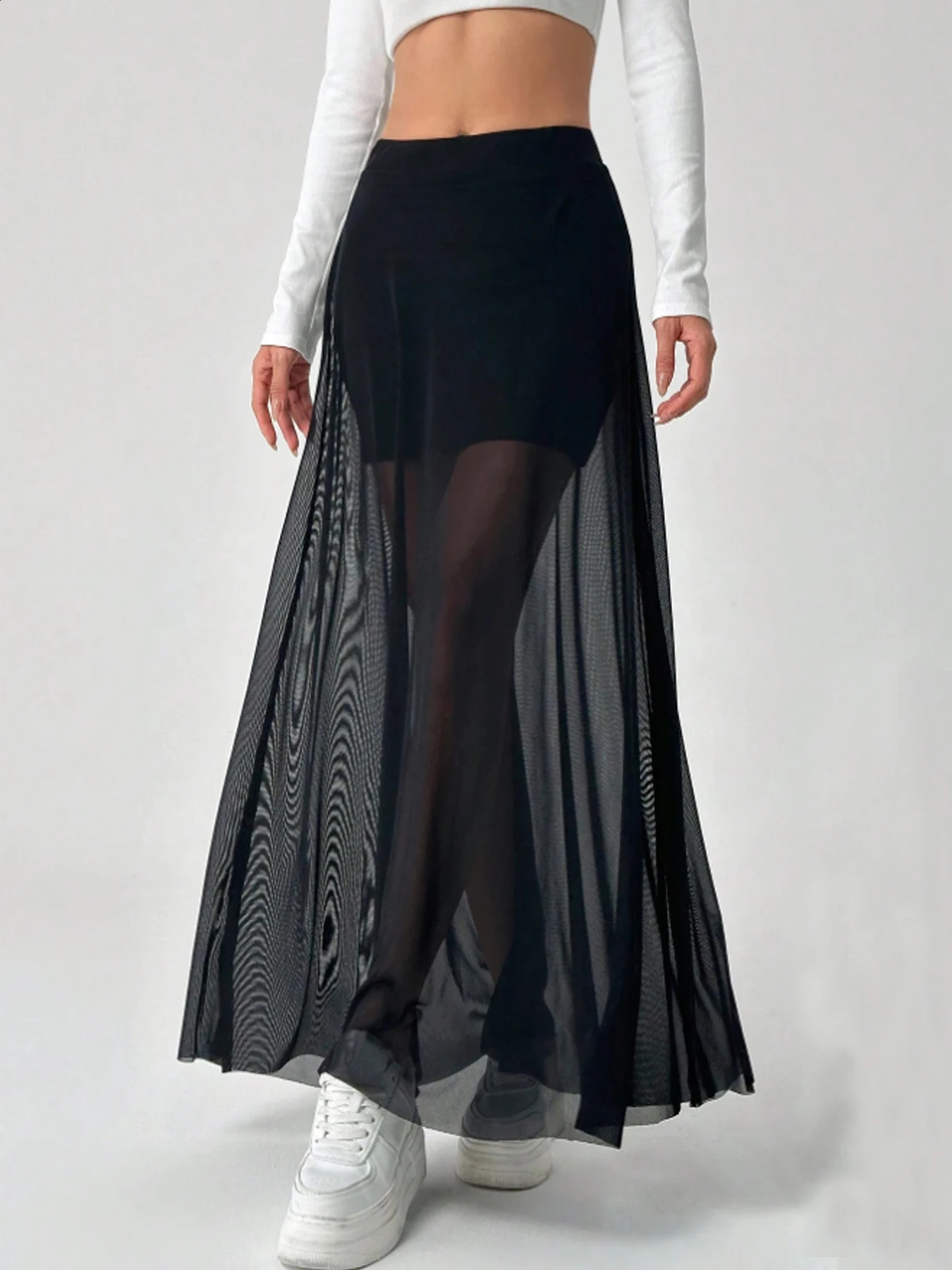 Womens mesh patchwork skirt Elastic highwaisted Aline Beach vacation shade Long Fashion PROM party dress 250513Z