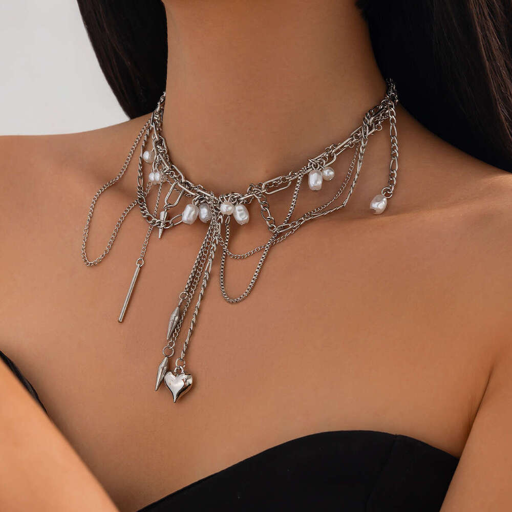 New Temperament Versatile Multi Option Jewelry Apathetic Style Heart Pearl Pendant Necklaces with Personalized Tassel Alloy Chains