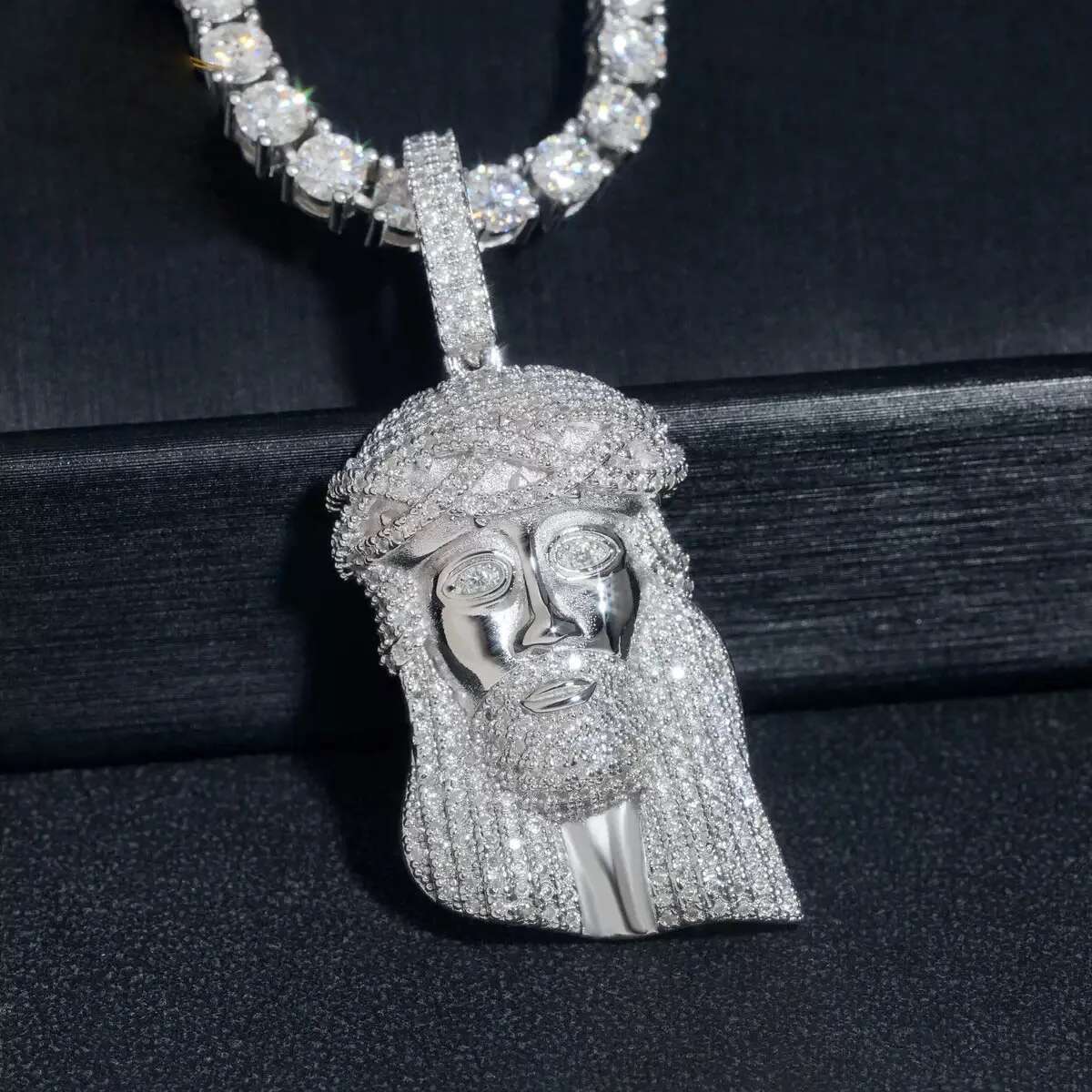 Hiphop Iced Jesus Sterling Sier Rock Men Bling Moissanite God Pendant Tennis Chain Plated Gold