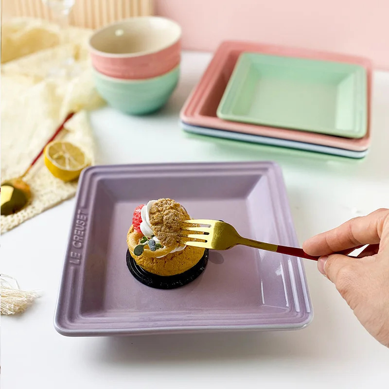 Cool Color Le Creuset y Tableware Ceramics 6 Inch 8 Square Plate Dessert Western Food Fruit Dim Sum House 250522