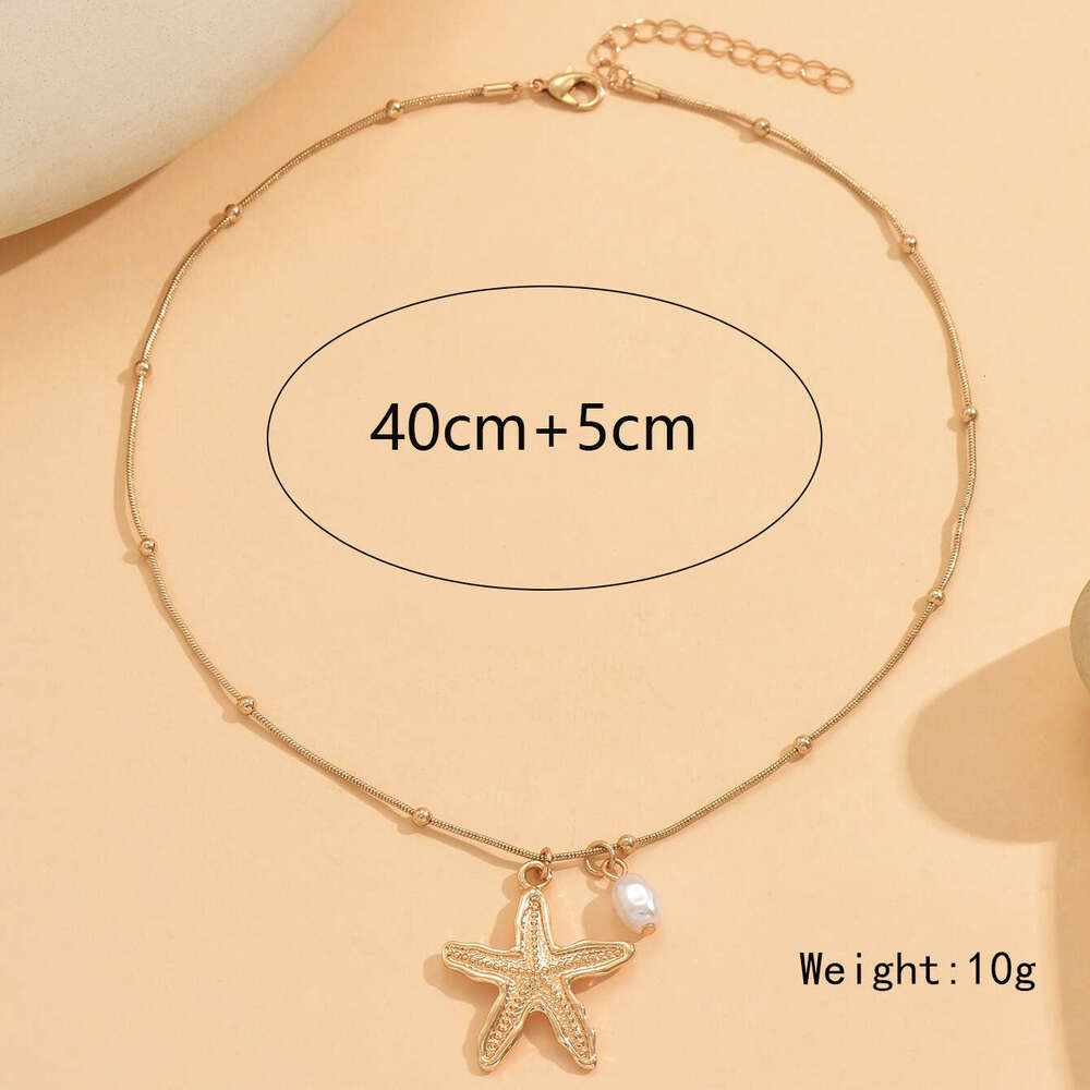 Fashion Jewelry - Ocean Elements Starfish Simulated Pearl Pendant Necklace, Versatile Zinc Alloy Collar Necklace for Women