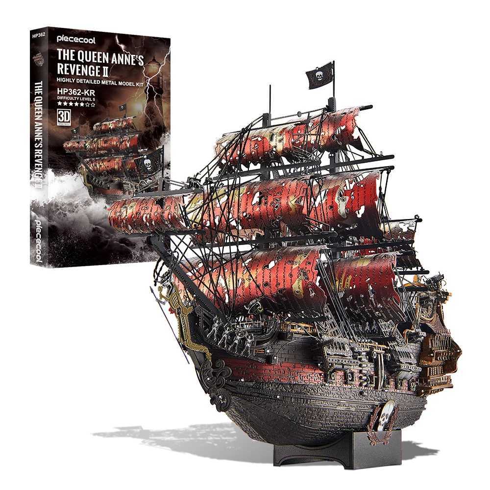 Piececool 3D Puzzles The Queen Annes Revenge Pirate Ship Metal Model Building Blocks 3D Boat Jigs for Adult Birthday Gift W250522