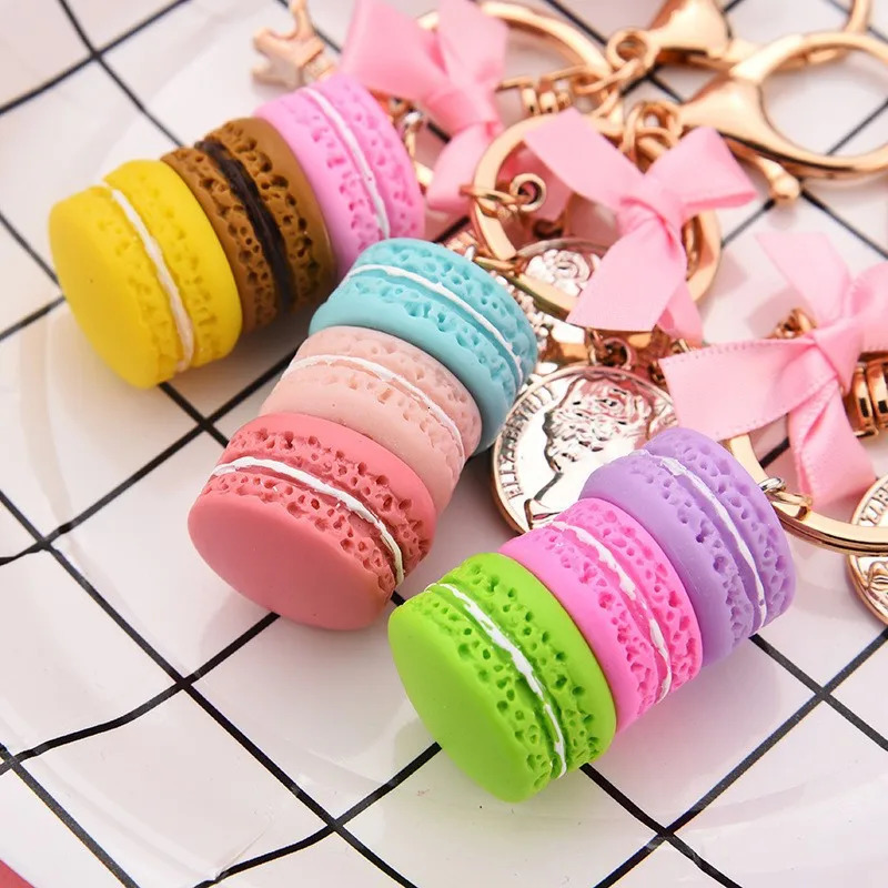 Lovely Macaron Cake Eiffel Tower Food Keychain Bowknot Car Keyring Bag Purse Pendant Food Cake Macaroon Key Chain 250522