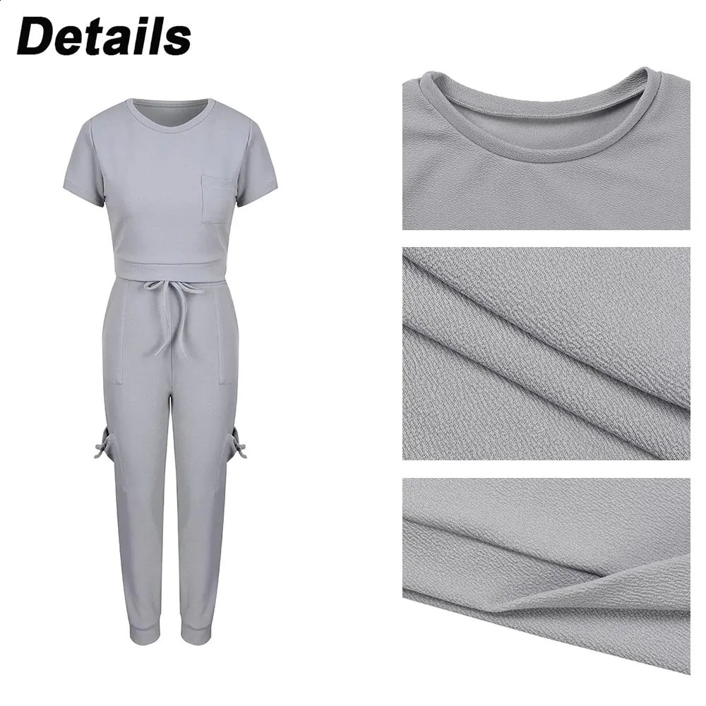 Sports Set for Women 2 Pieces Suit Plus Size Fitness Running Short Sleeved Top Pants Solid Workout Training Wear Clothing 250516Z