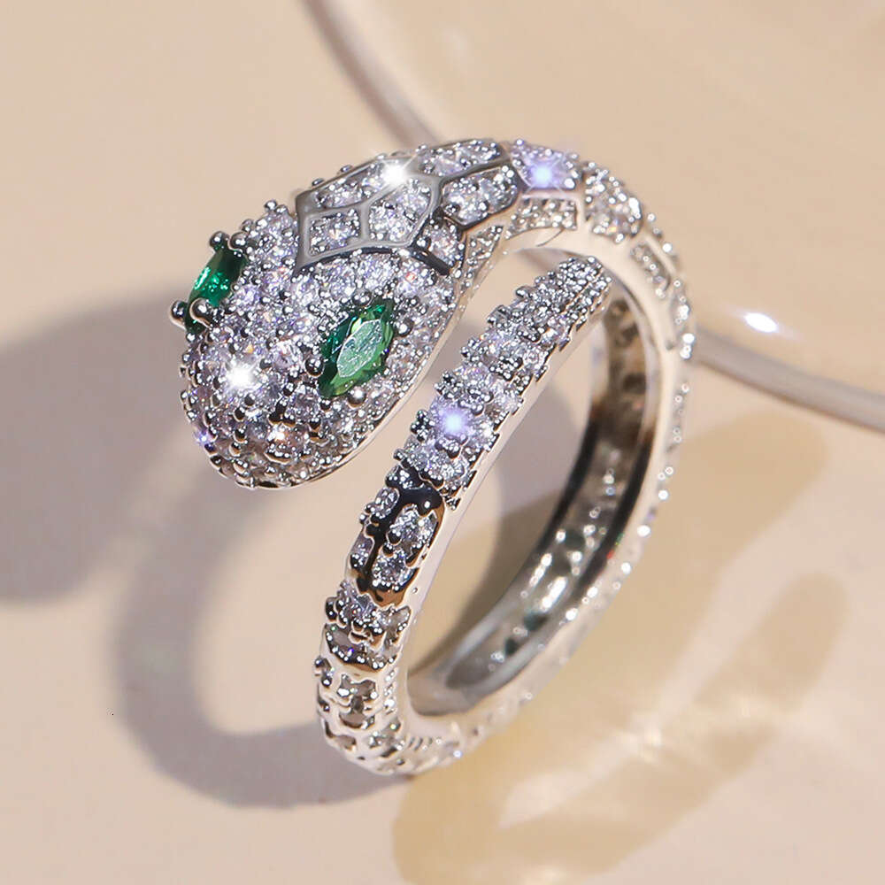 Serpentine High-End Custom Jewelry - Exquisitely Crafted Zircon Open-Ring Design with Serpent Head Motif, Unique Luxury Jewelry Collection