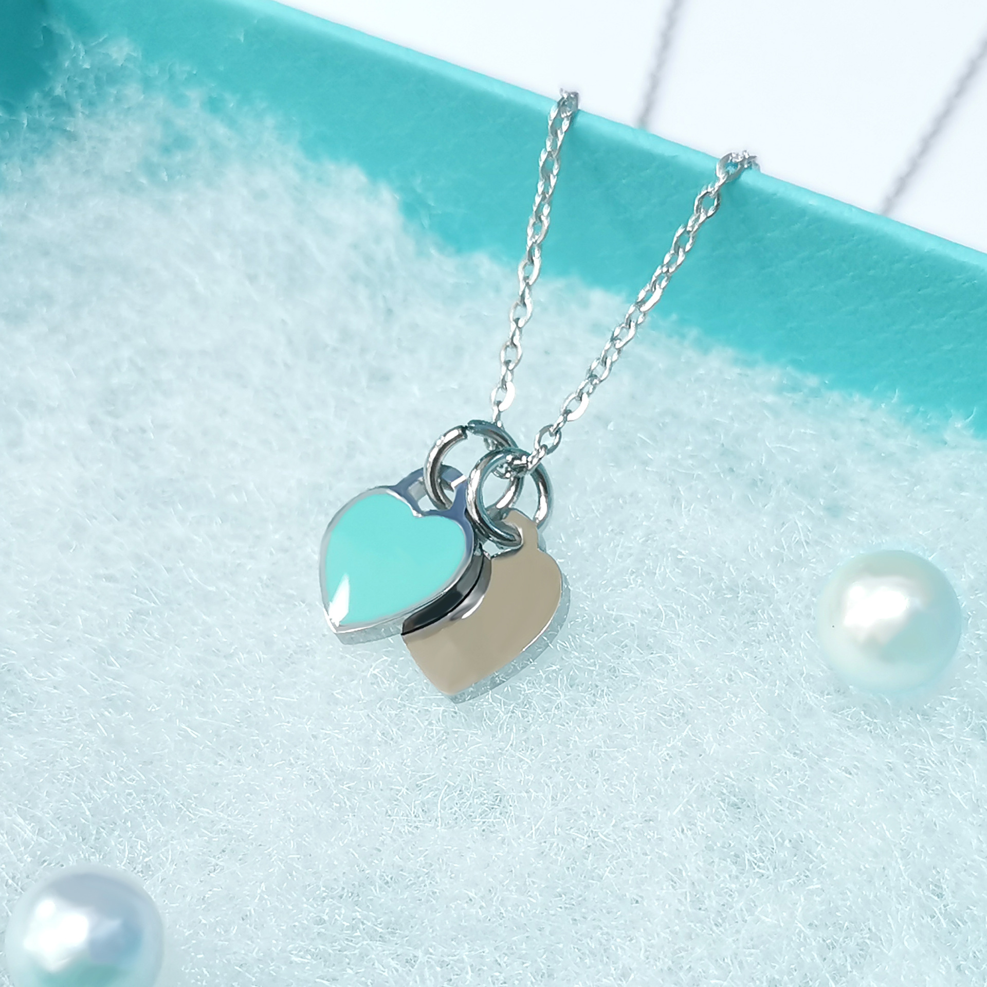 Necklace Designer Double Heart Design Pendant Necklace with Diamond Accents in Gold Plate -Romantic Fashion Accessory