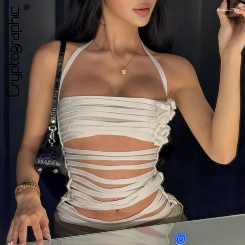 Women's T Shirts Sexy Bandage Halter Tops Summer Fashion Outfits Rave Festival Backless Solid Cropped Top Party Clubwear