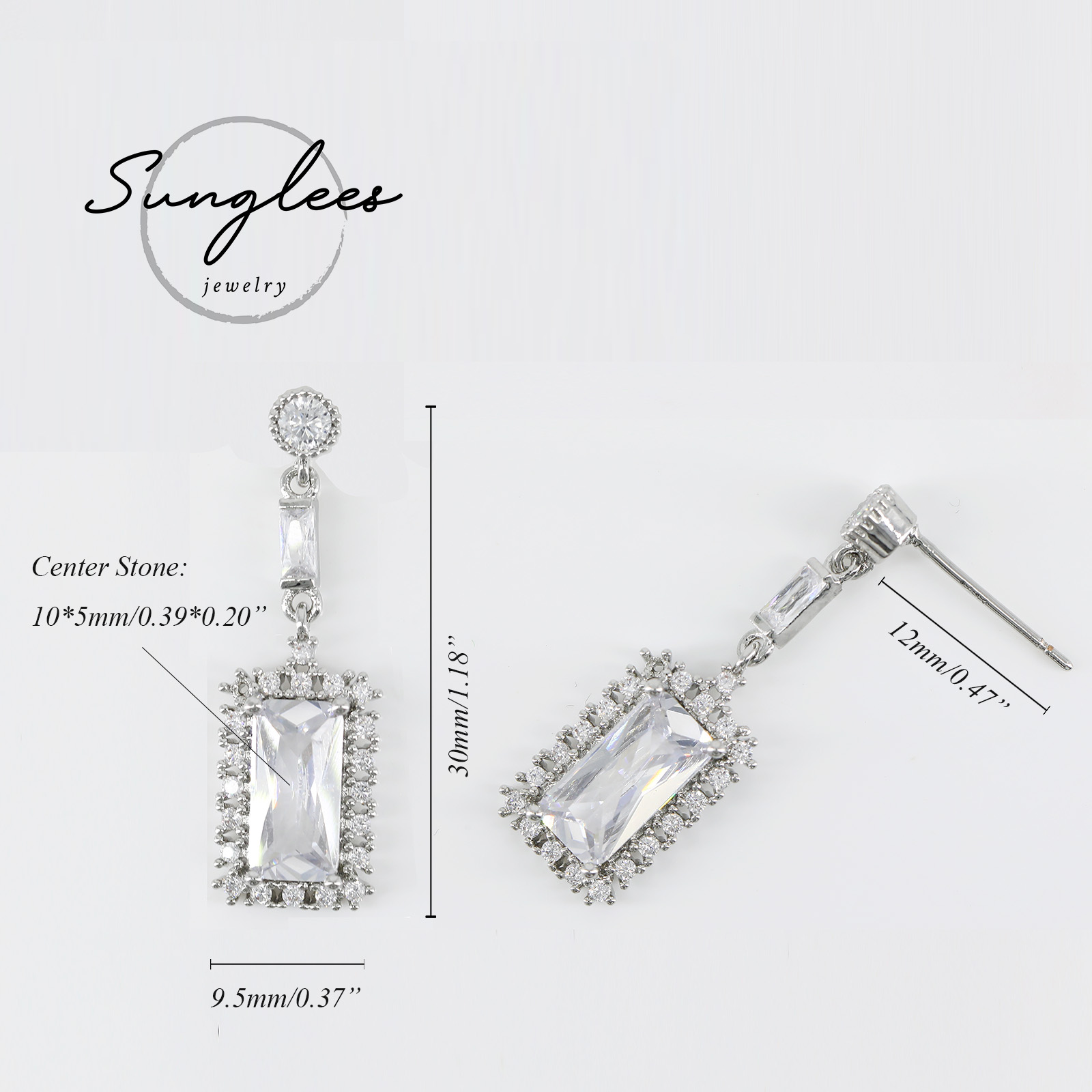 Cushion Princess Cut Bridal Earrings Simple Bride Drop Post Clear Cubic Zirconia Dangle Stud For Wedding Prom Anniversary Full of high-end feeling