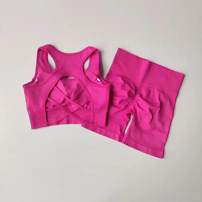 2 PCS Womens Seamless Yoga Set Sexy Sport Bra High Waist Sports Shorts Gym Fitness Sleeveless Workout Suit Sporstwear 250522